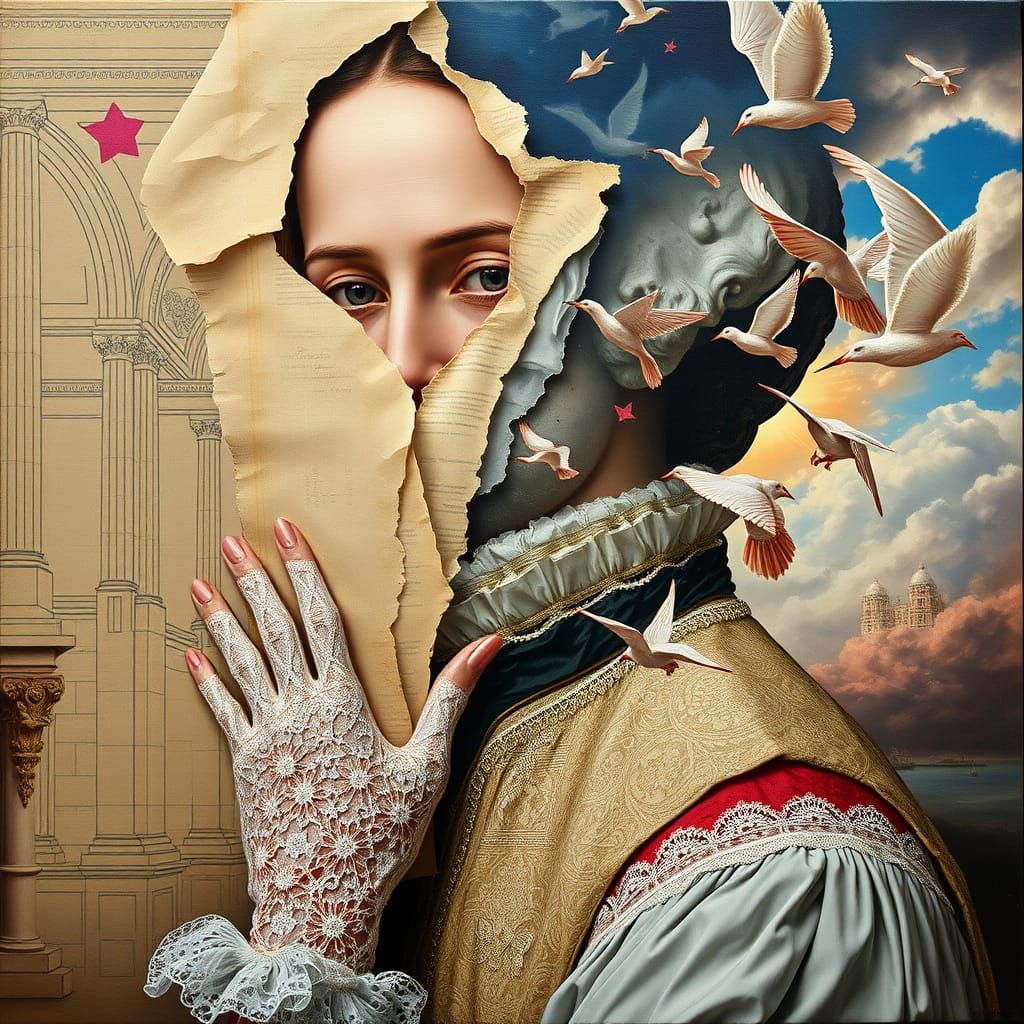 Victorian Lady Merges with Mid-Century Modern in a Dreamlike...