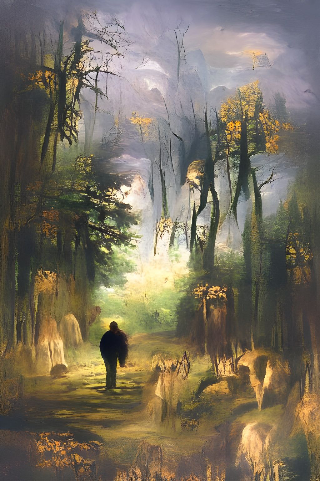 Haunted Forest Landscape in Bierstadt Style