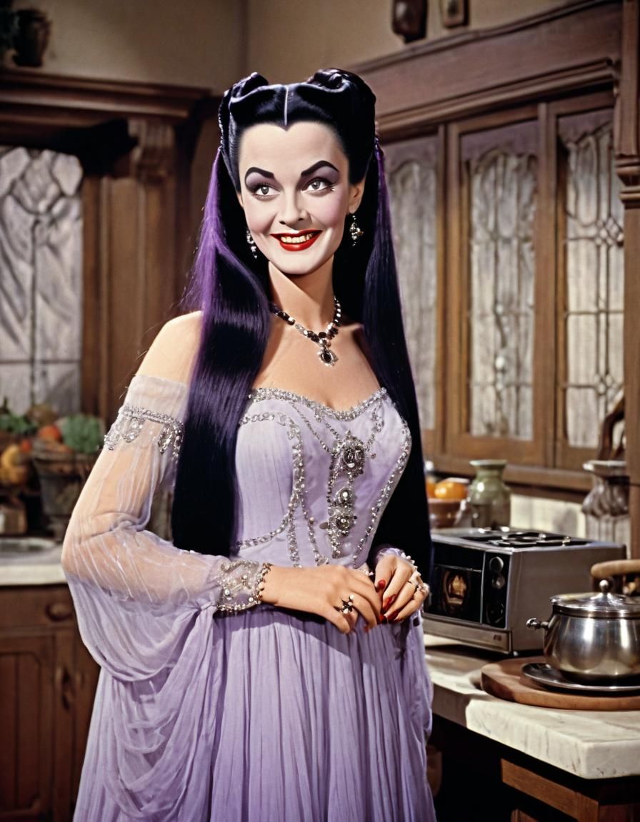 Lily Munster in Lavender Dress, Vintage Film Photography