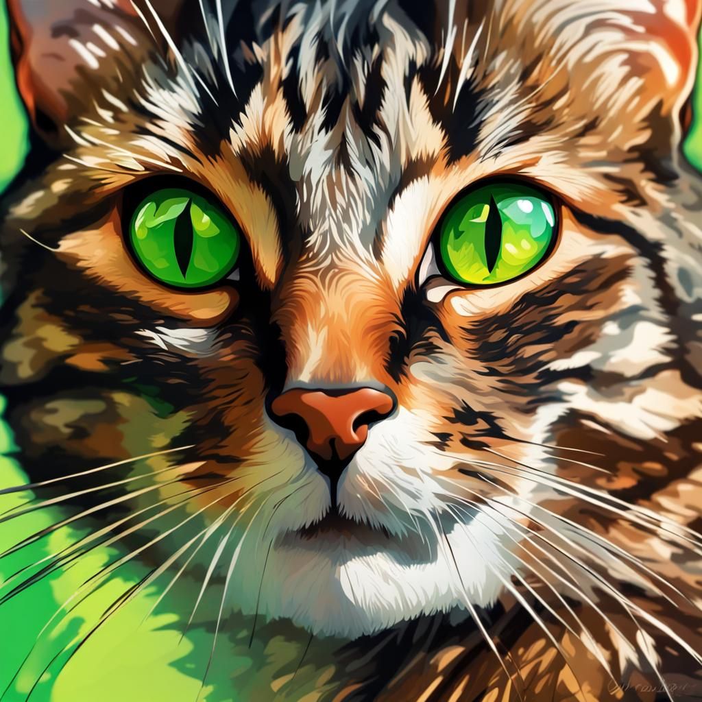 Hyperrealistic Brown Tabby Cat with Green Eyes