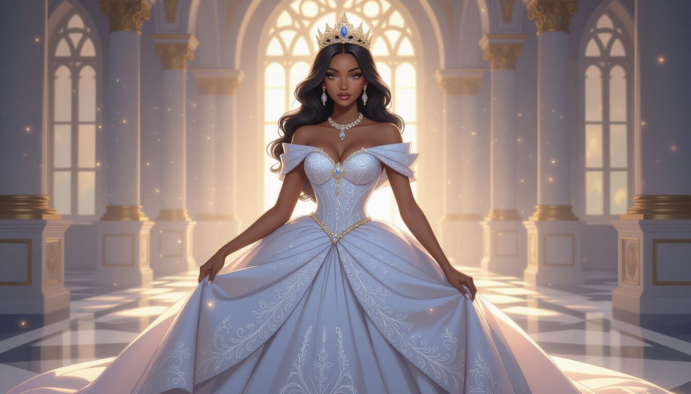 Beautiful Princess in Castle Hall Digital Painting