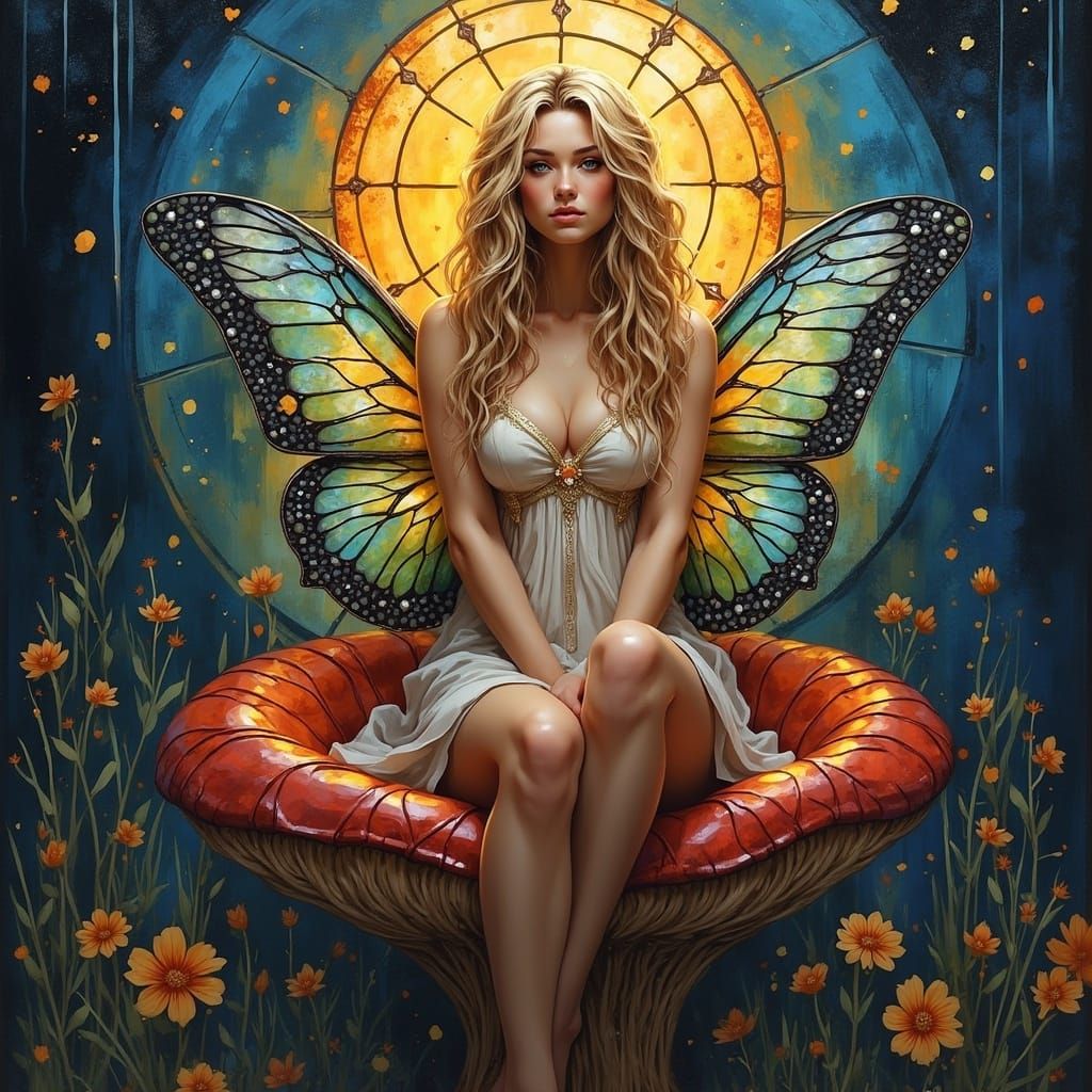 Stained Glass Fairy in Mushroom Chair