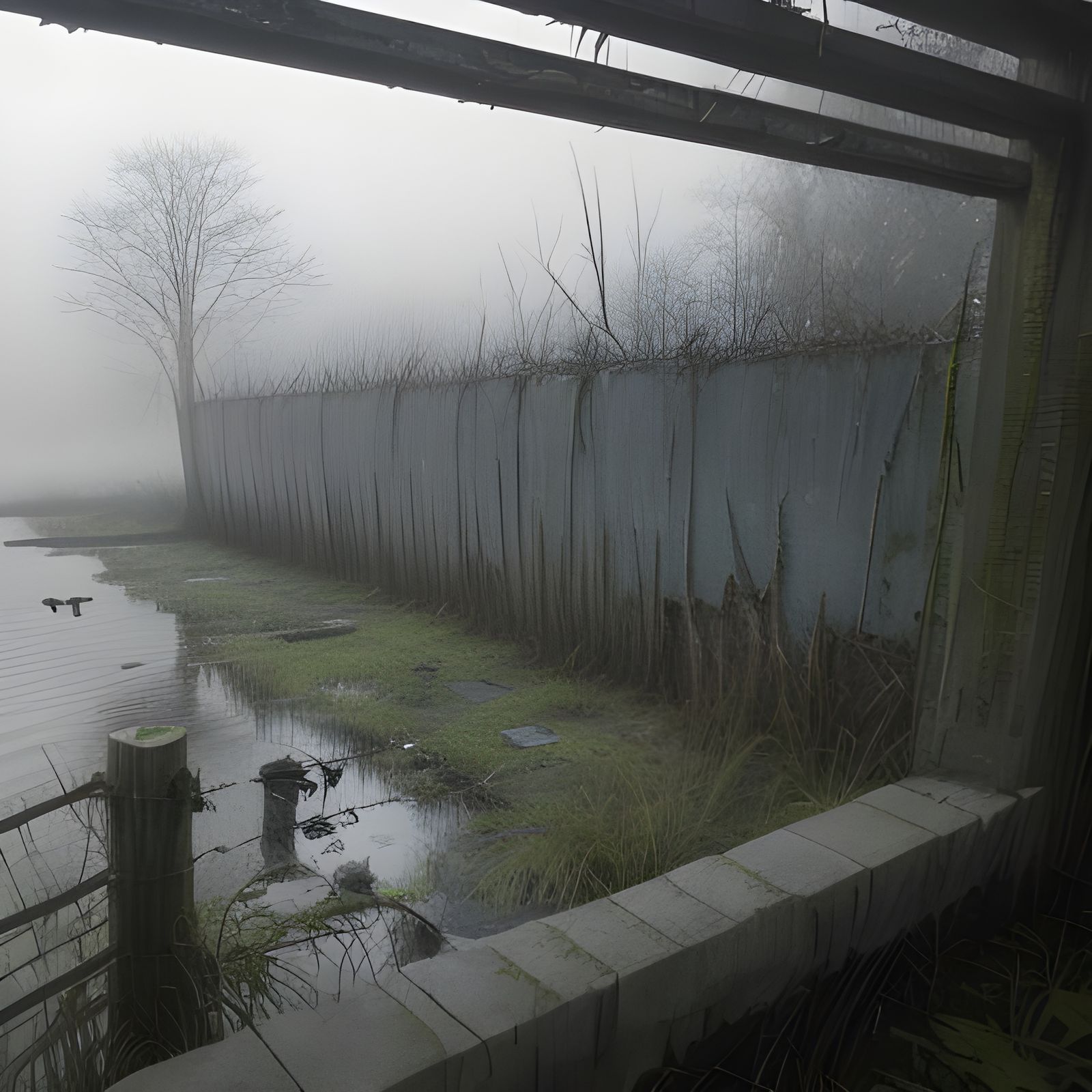 Ominous Abandoned Waterway in Dense Fog