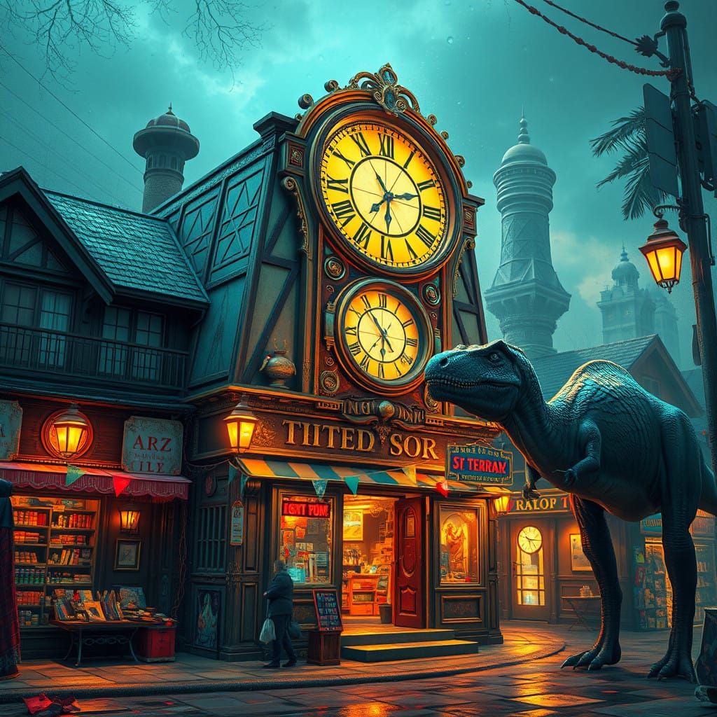 Ancient Egyptian Time Travel Dinosaurs in a Vibrant Clock St...