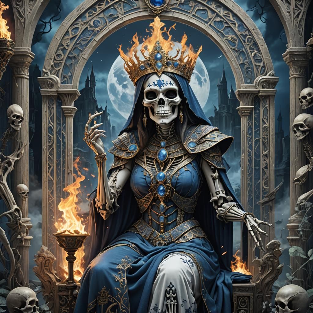 The High Priestess Tarot Card with Skeleton in Matte Paintin...