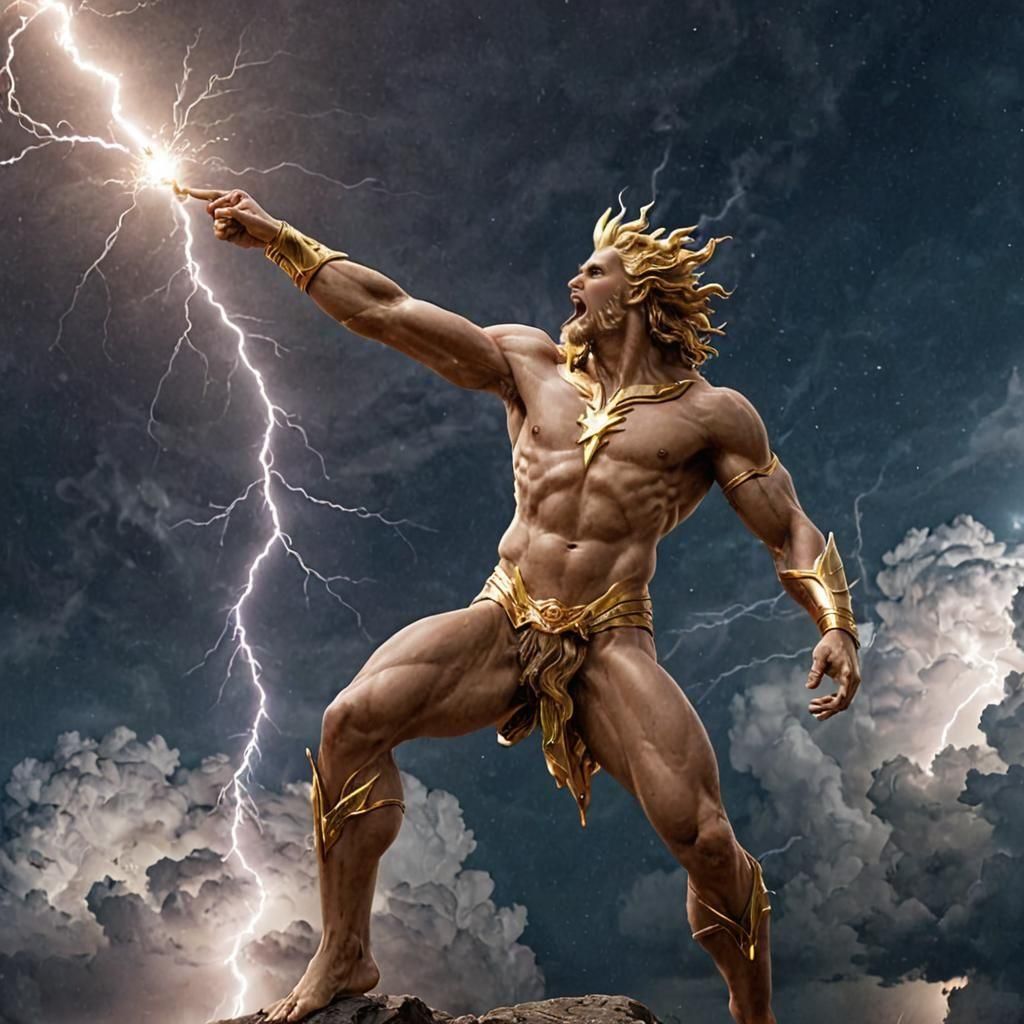 Celestial God Hurls Lightning Bolt From Sky