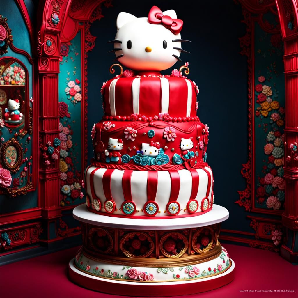 Hello Kitty Cake Sculpture: Maximalist Digital Art