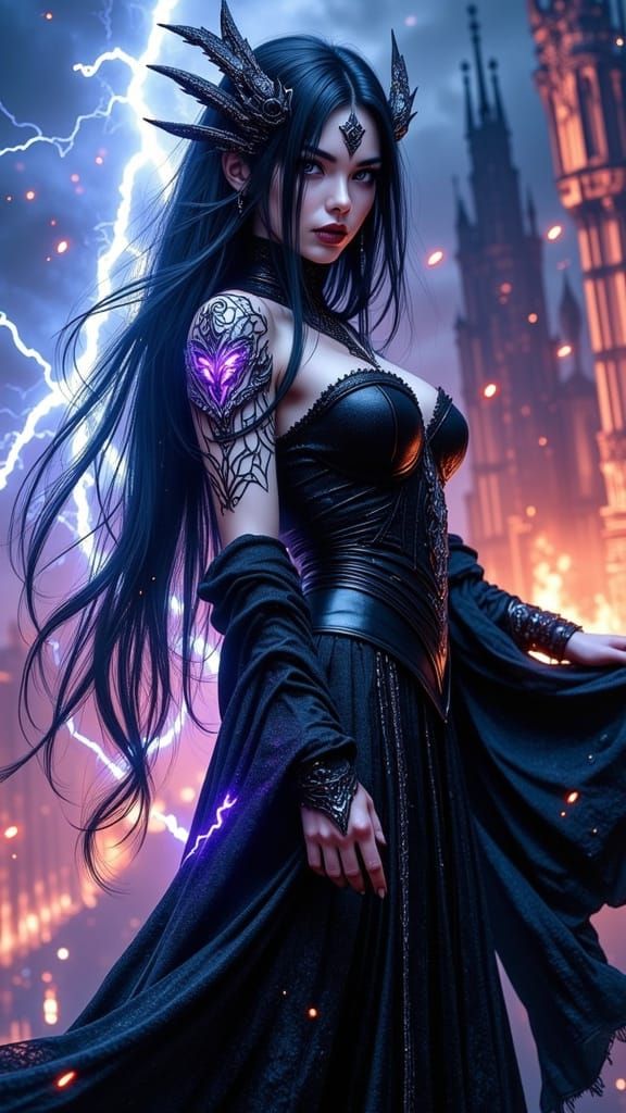 Fierce Dragon-Woman on Gothic Cathedral, Hyperrealistic 8k