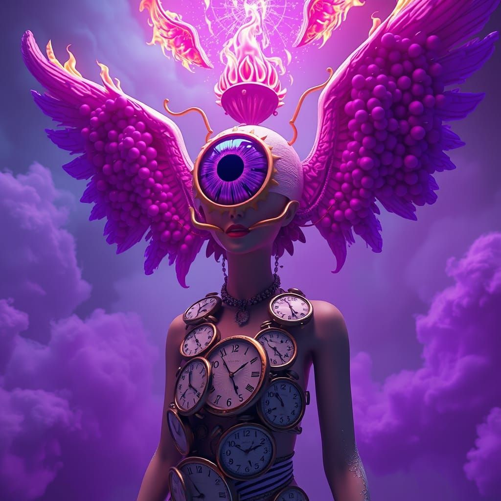 Surreal Dreamscape With Melting Clocks and Eyeball Head