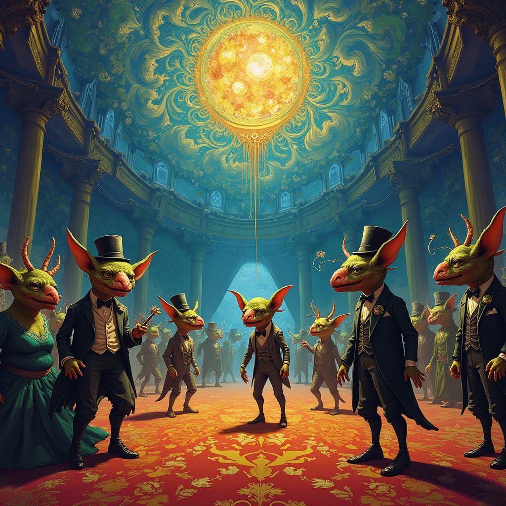 Ethereal New Year's Eve Ball in a Whimsical, Cyberpunk Fanta...