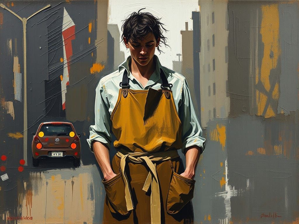 Vibrant City Worker Exudes Strength and Power