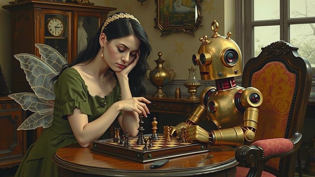 Victorian Fairy and Brass Robot Chess Game