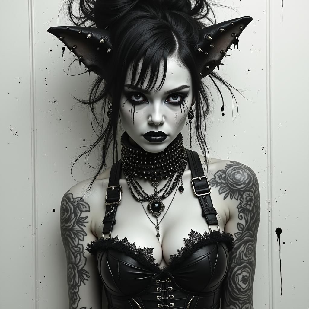 Gothic Punk Character with Piercings and Tattoos
