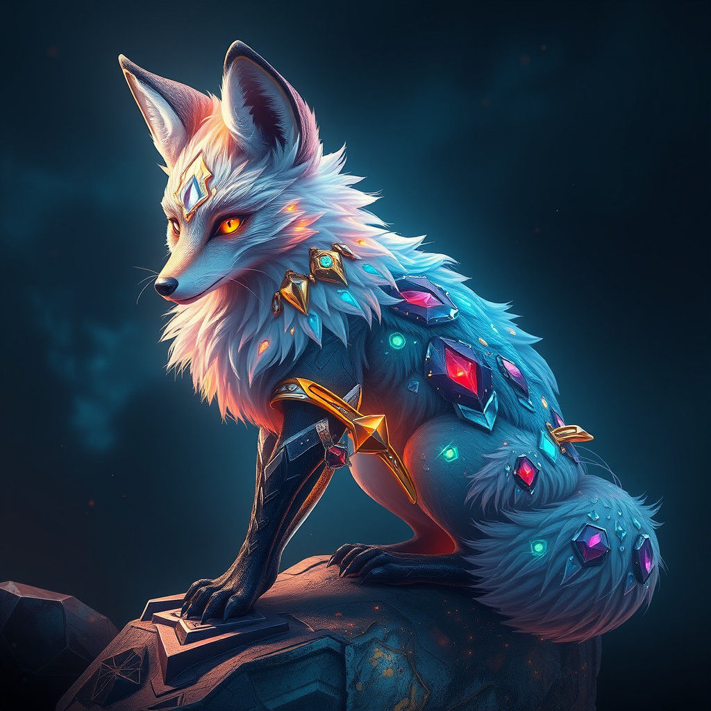 Fantastical Crystal Fox in Detailed Matte Painting