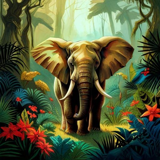 Elephant in Jungle: Intricate Concept Art