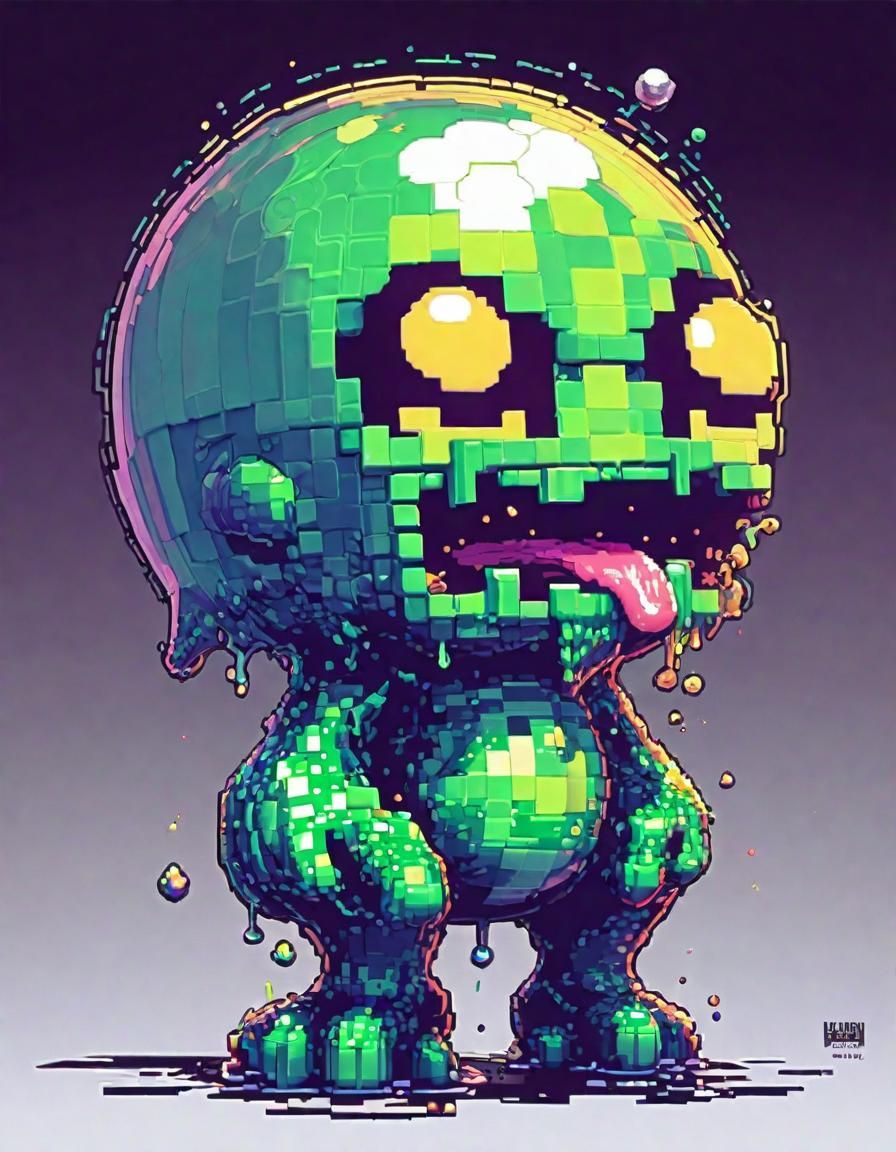 Adorable Slime Glob in Detailed Pixel Art Style
