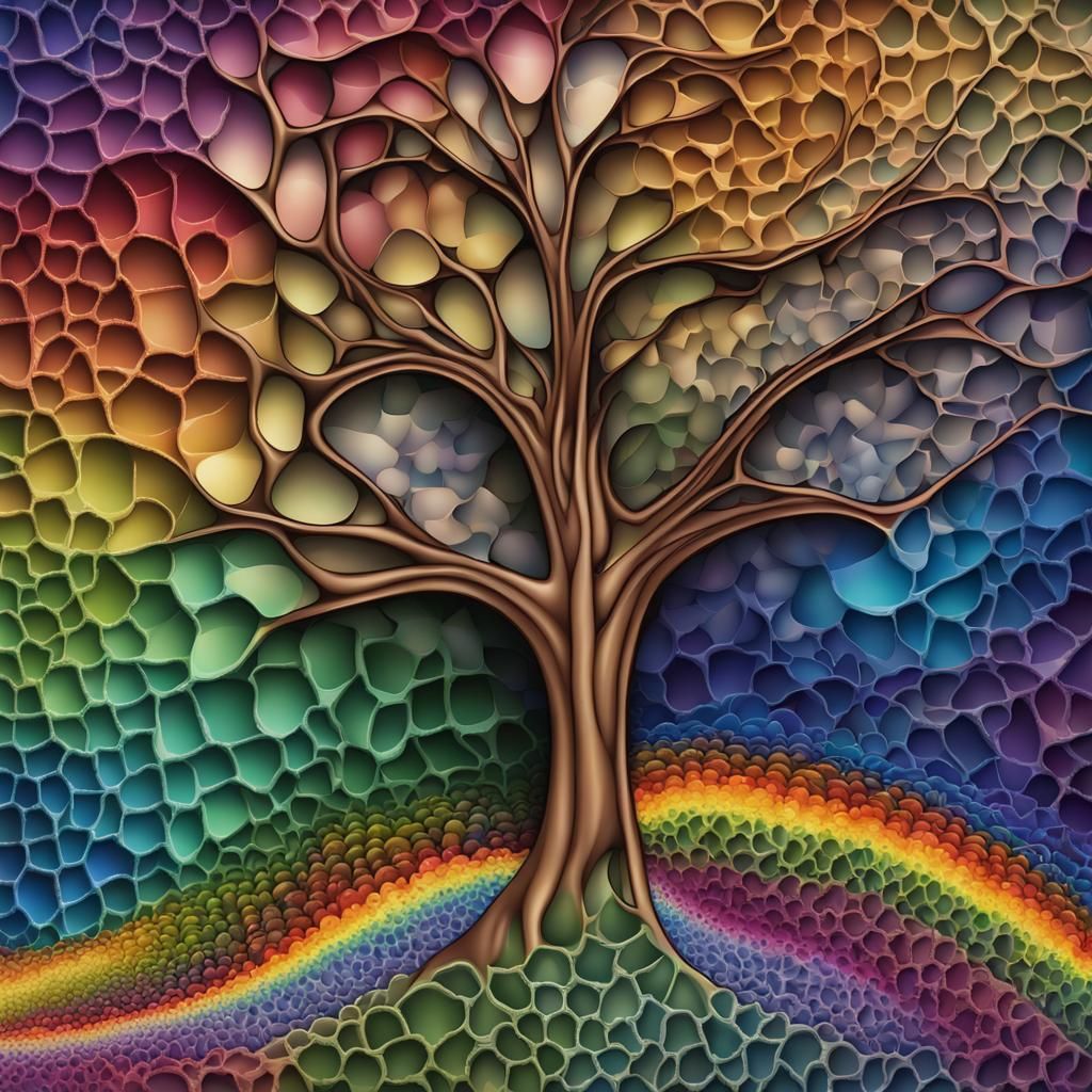Rainbow Gravel Tree Tile: Abstract Fractal Design