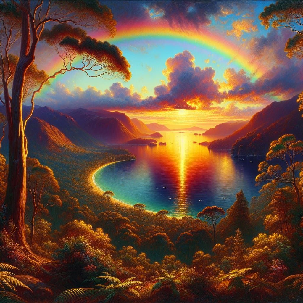 Sunset Bay with Vibrant Rainbow Colours