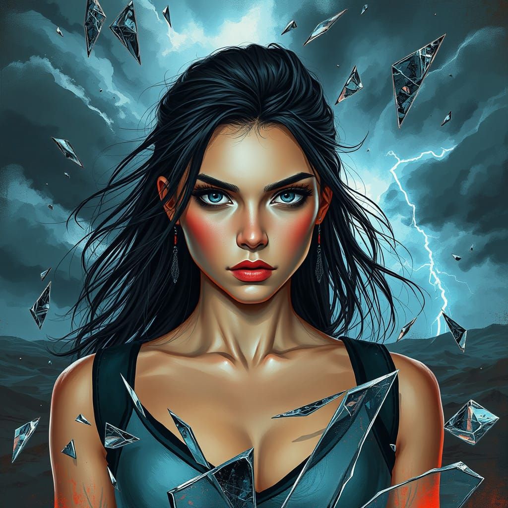 Courageous Young Woman Refuses to Break in Turbulent Cyberpu...