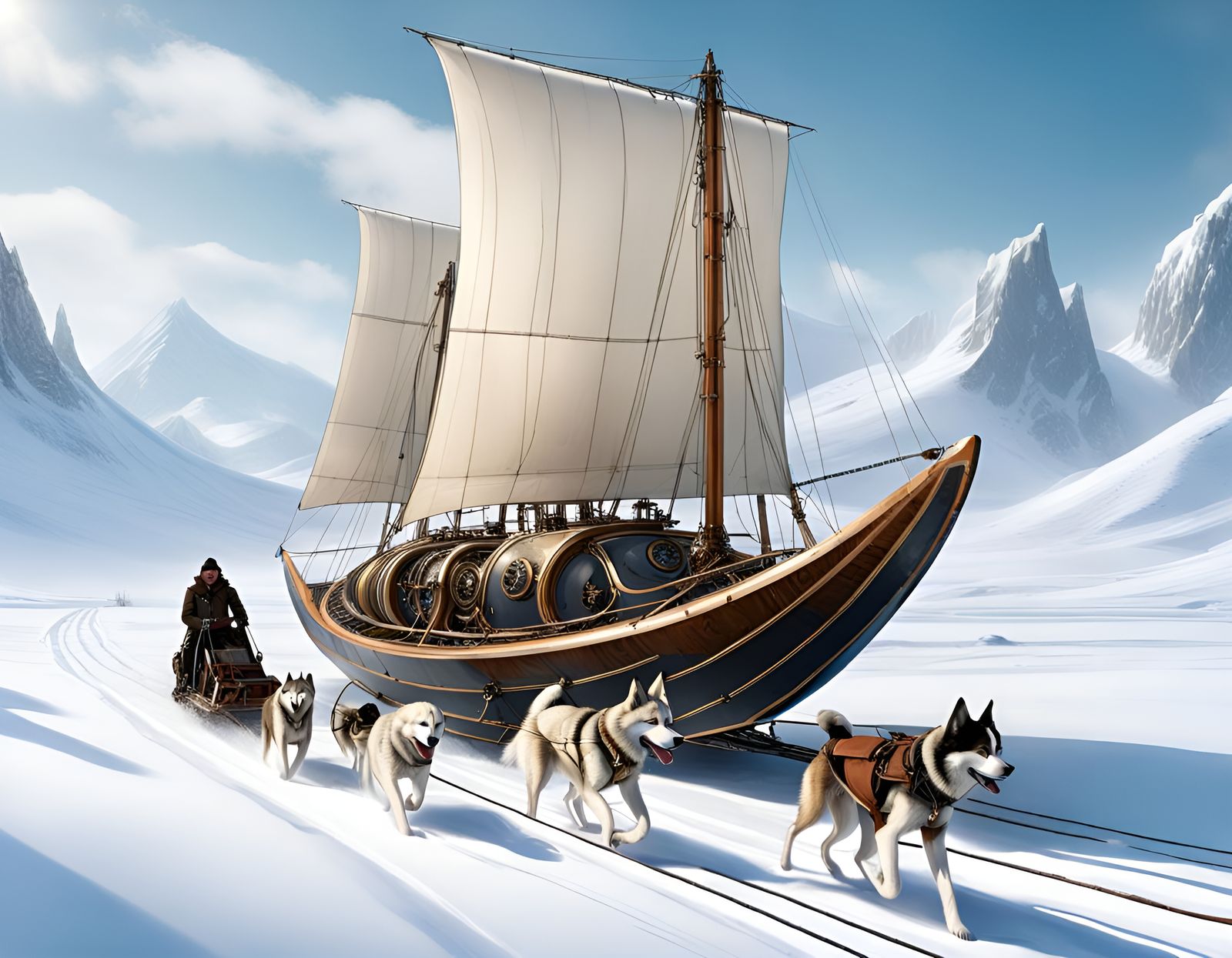 Steampunk Sled Dogs Cross Winter Steppes