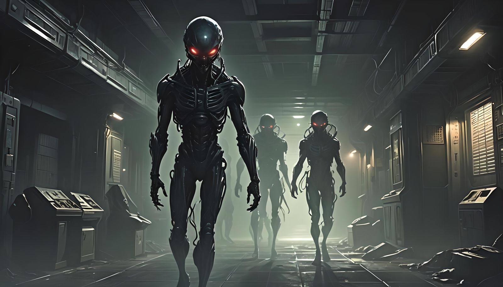 Anime Style Eerie Alien Ship in Shadows