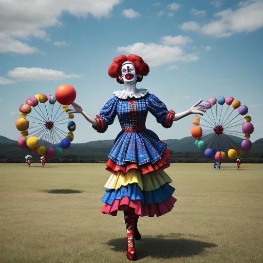 Sad Clown in Surreal Circus Landscape
