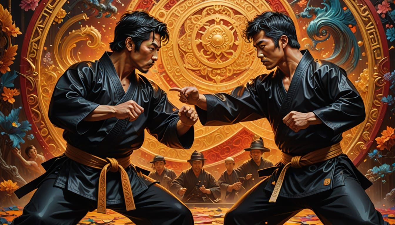 Dramatic Karate Fight in Hyperreal Digital Painting