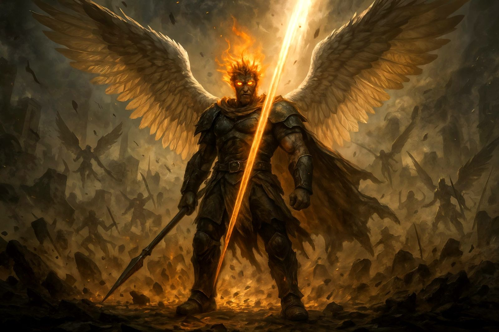 Winged Warrior Radiates Power on Battlefield