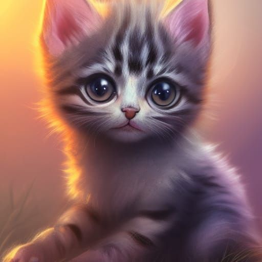 Cute Kitten with Stamp: Detailed Matte Painting
