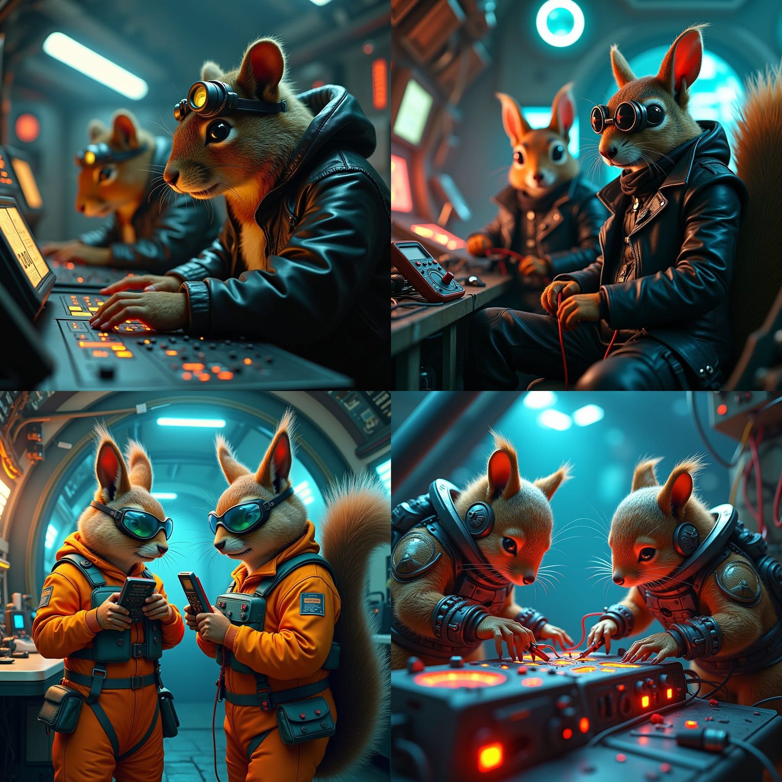 Cyberpunk Squirrels on Spaceship with Multimeters