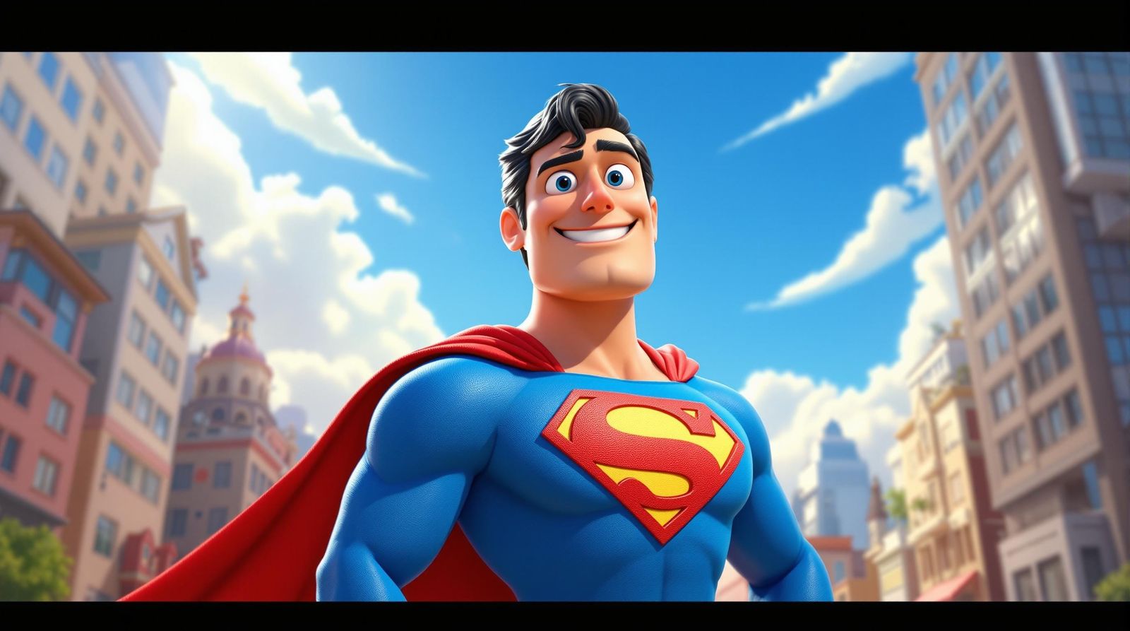 Colorful Claymation Superman in a Sunny City