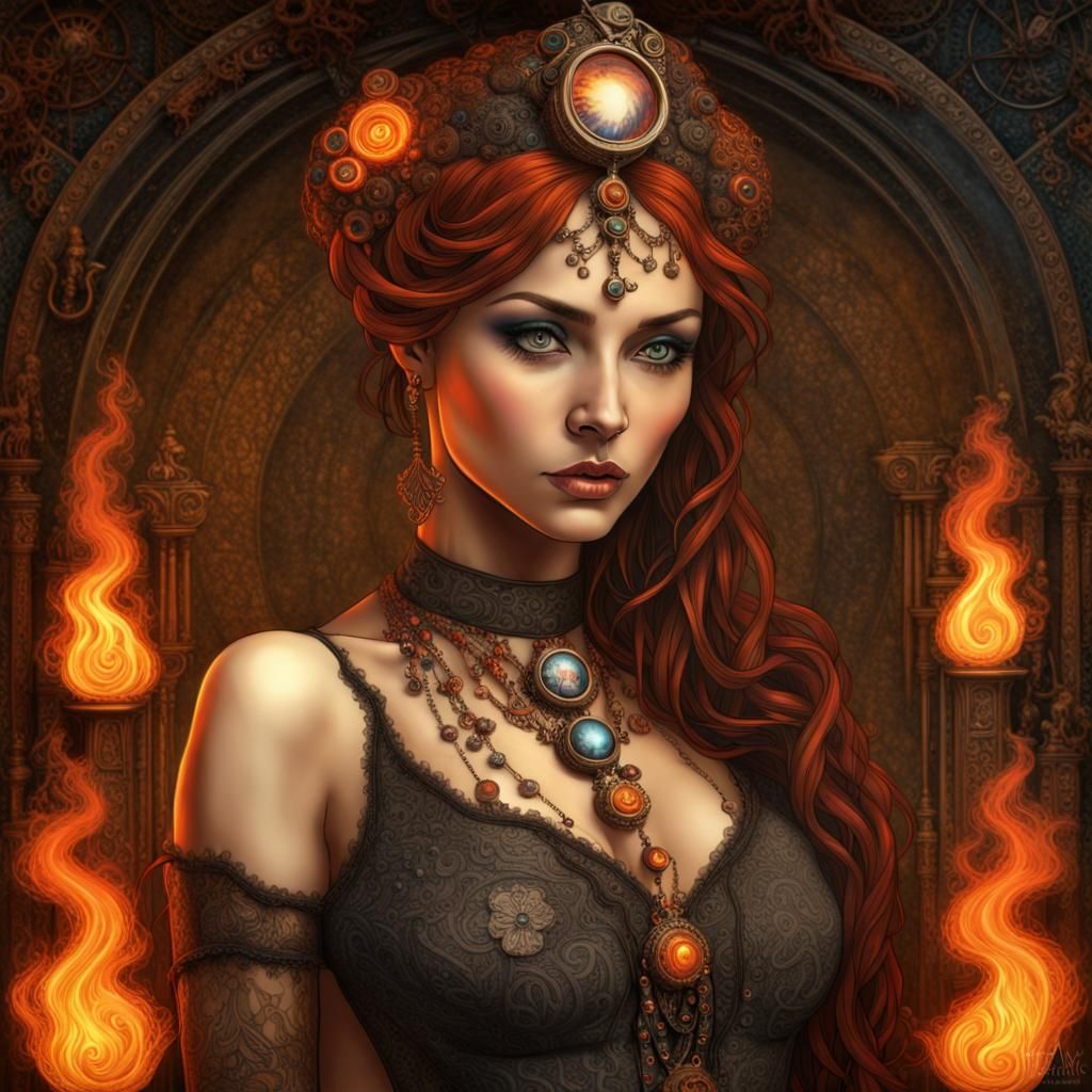 Vajrayana, pyrokenetic steampunk demigoddess.