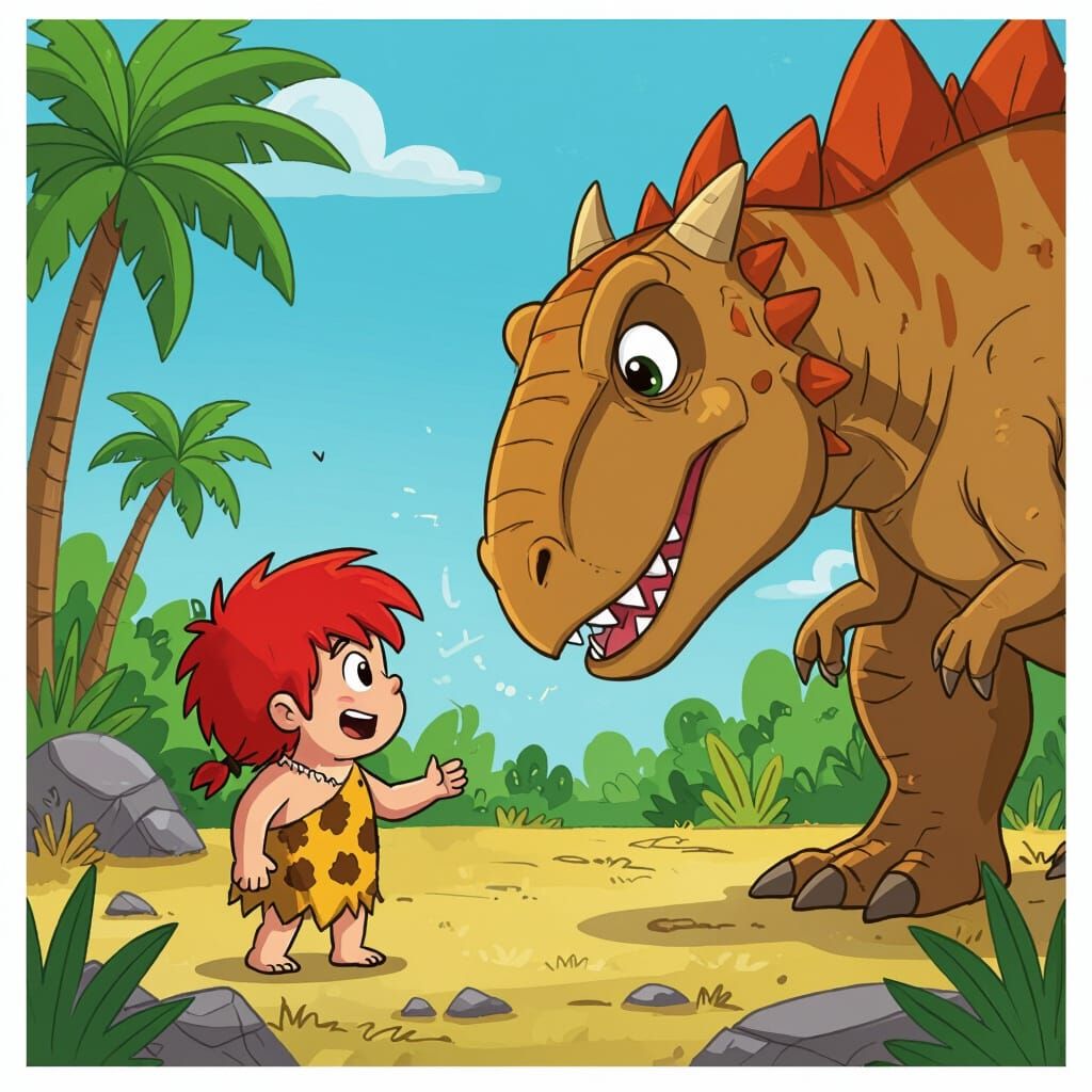 Caveman Meets Dinosaur: Cute Comic Encounter