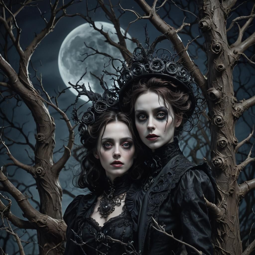 Gothic Victorian Figures in Tim Burton Style