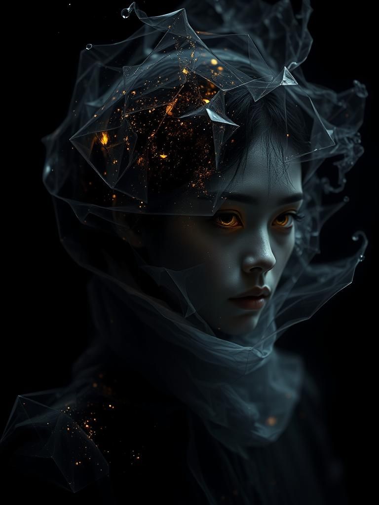 Enigmatic 3D Glass Art with Symbolic Darkness