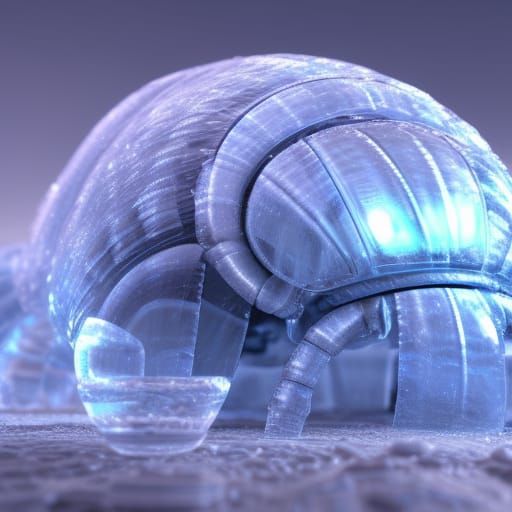 Glowing Blue Woodlouse Frozen in Ice Cube