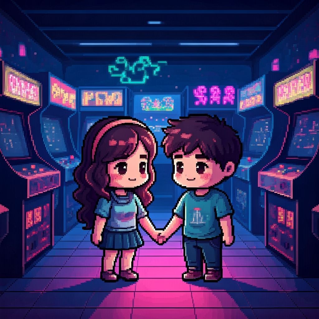 8-Bit Pixel Art Romance in a Neon Arcade