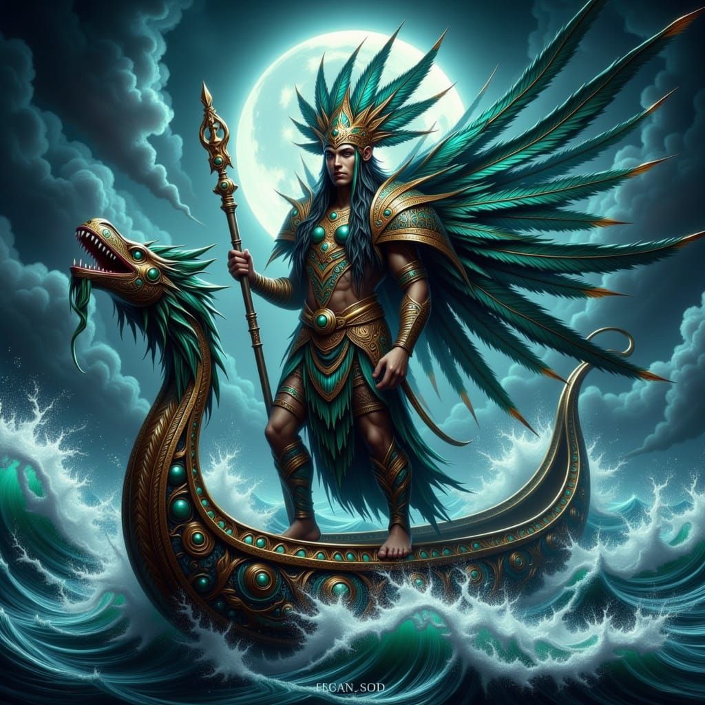 Surreal Quetzalcóatl Warrior Goddess in Cyberpunk-Style Oil ...