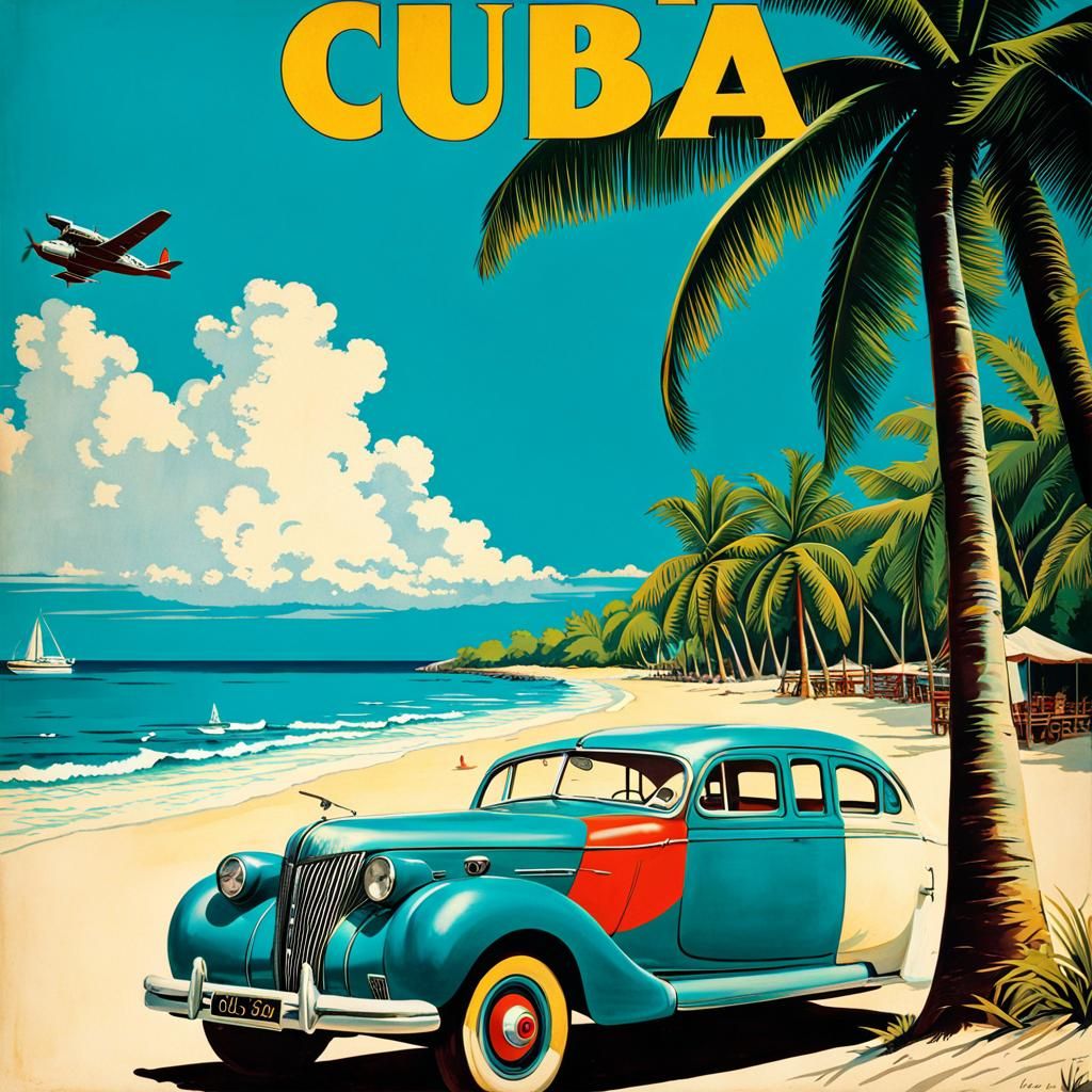 Vintage Travel Poster: Fly to Beautiful Cuba