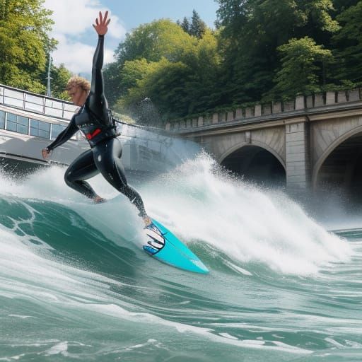 Surfer in Munich's Eisbach River