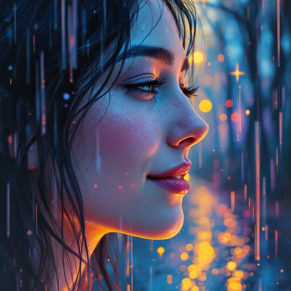 Joyful Face in Dreamy Oil Painting Style