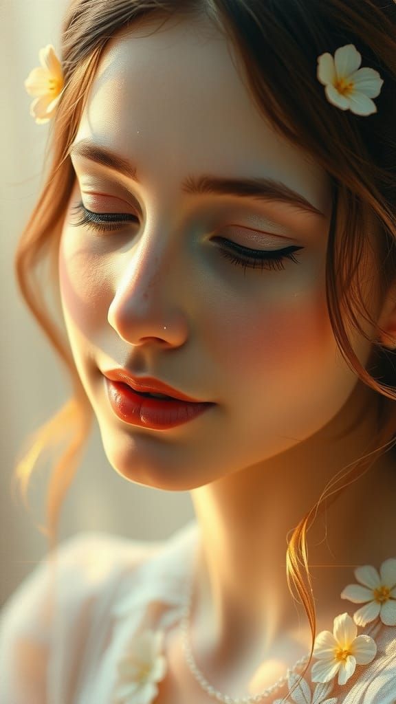 Ethereal Portrait of Young Woman in Art Nouveau Style