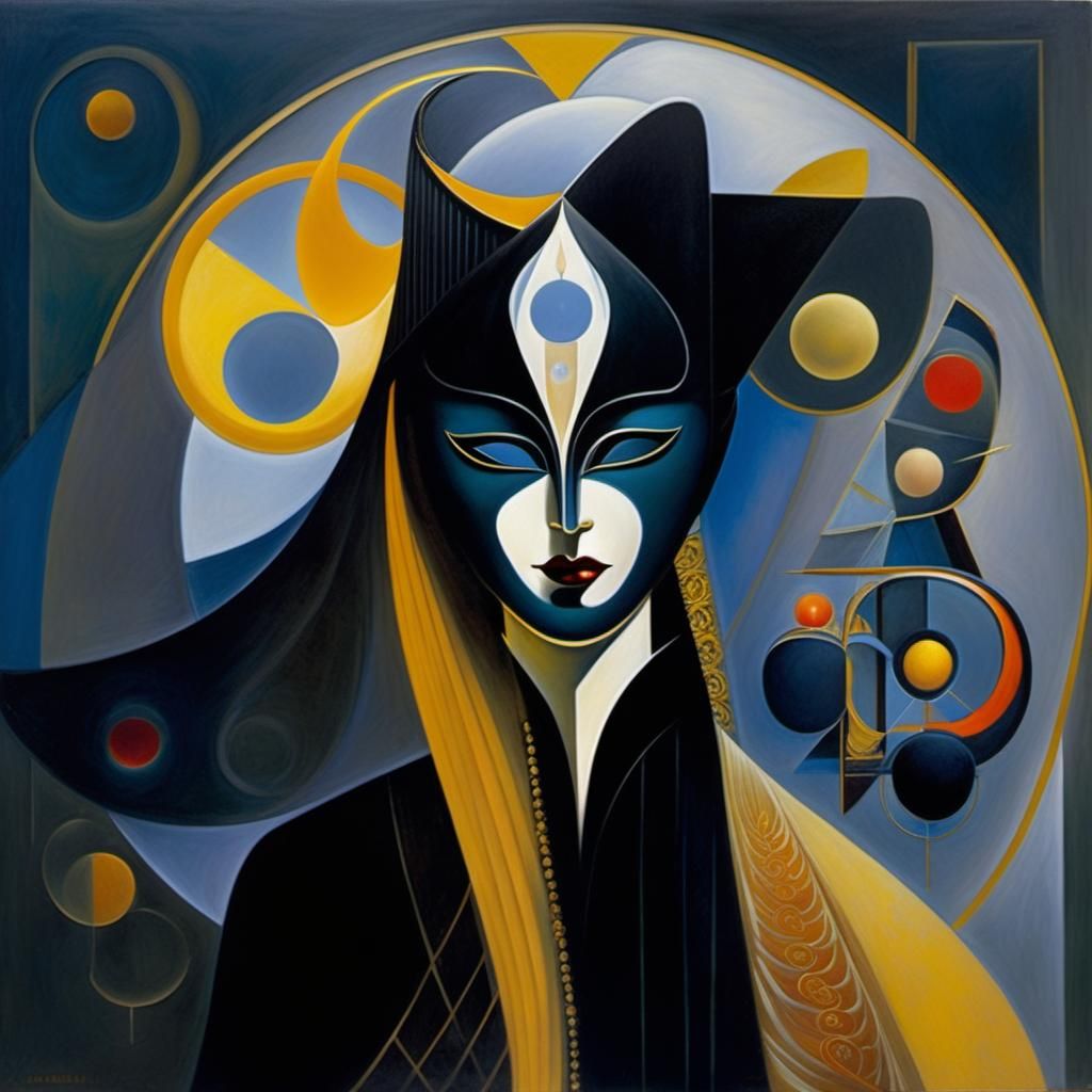 Masked Figure with Glowing Geometric Lines