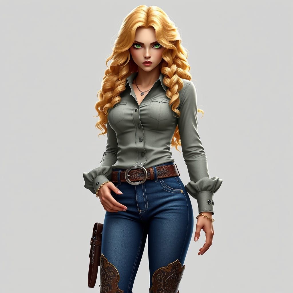 Tall Blonde Cowgirl Exudes Frustration in Intricate 3D Anime...
