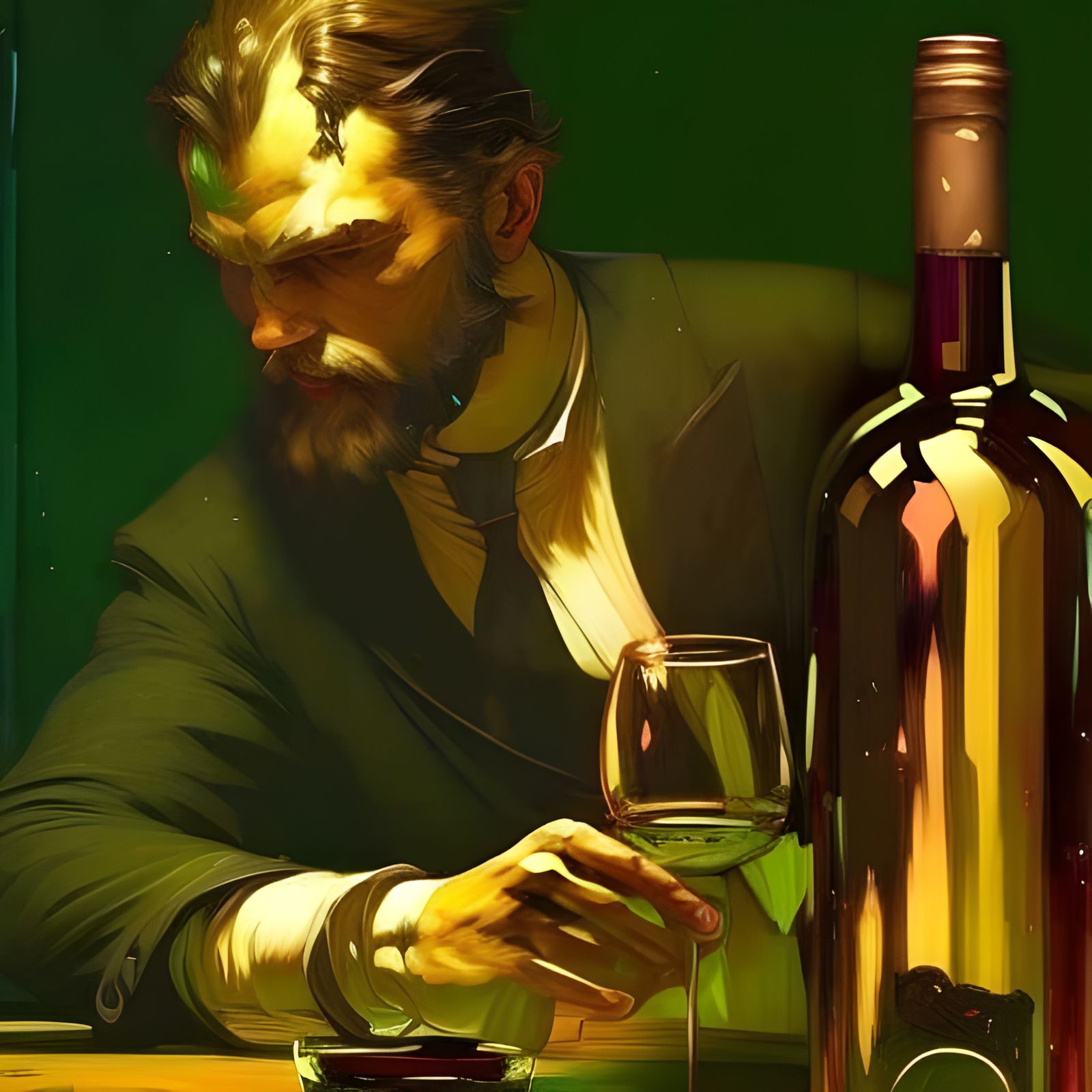Man with Wine Glass: Art Nouveau Digital Painting