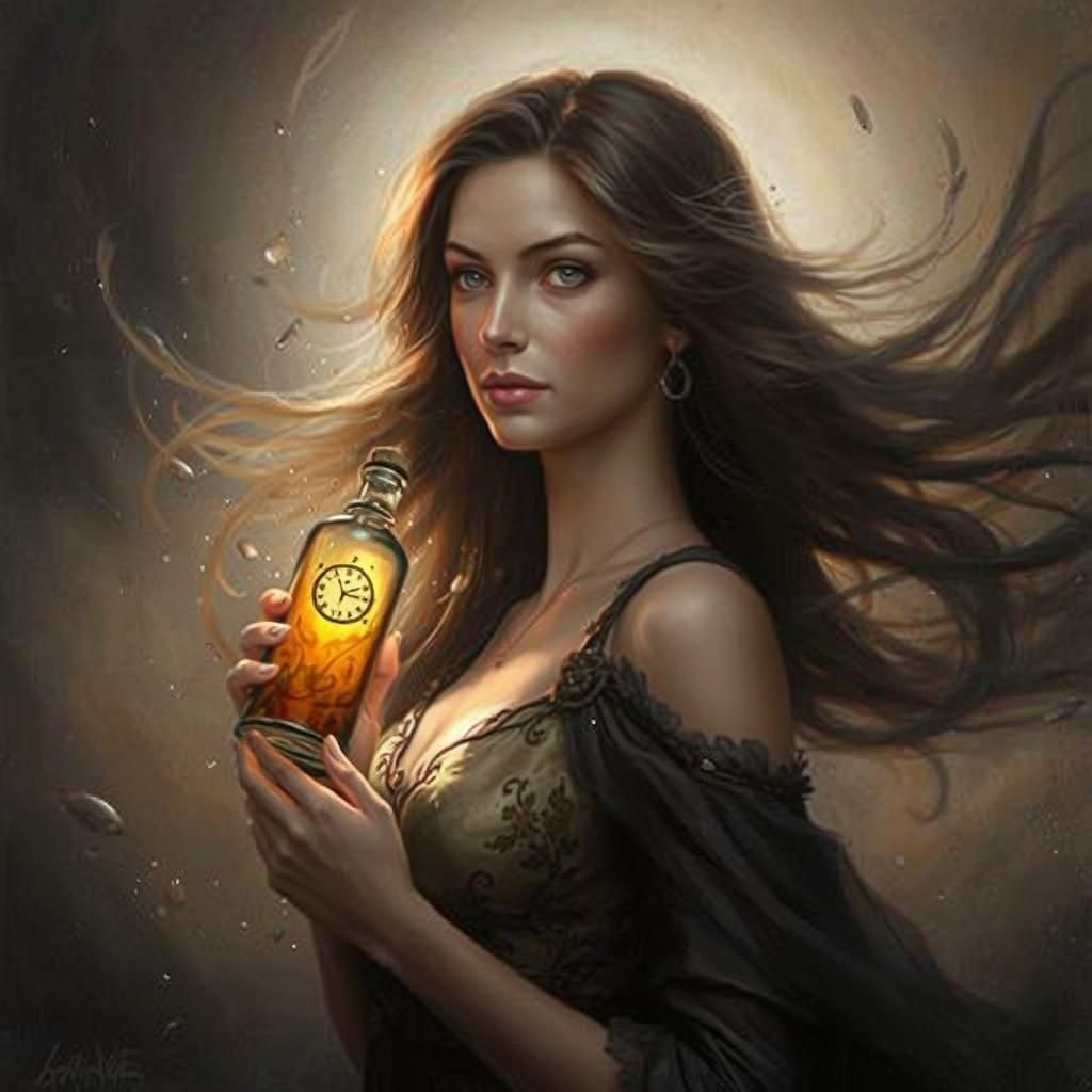 Golden Eternity Bottle: Hyperrealistic Vintage Art