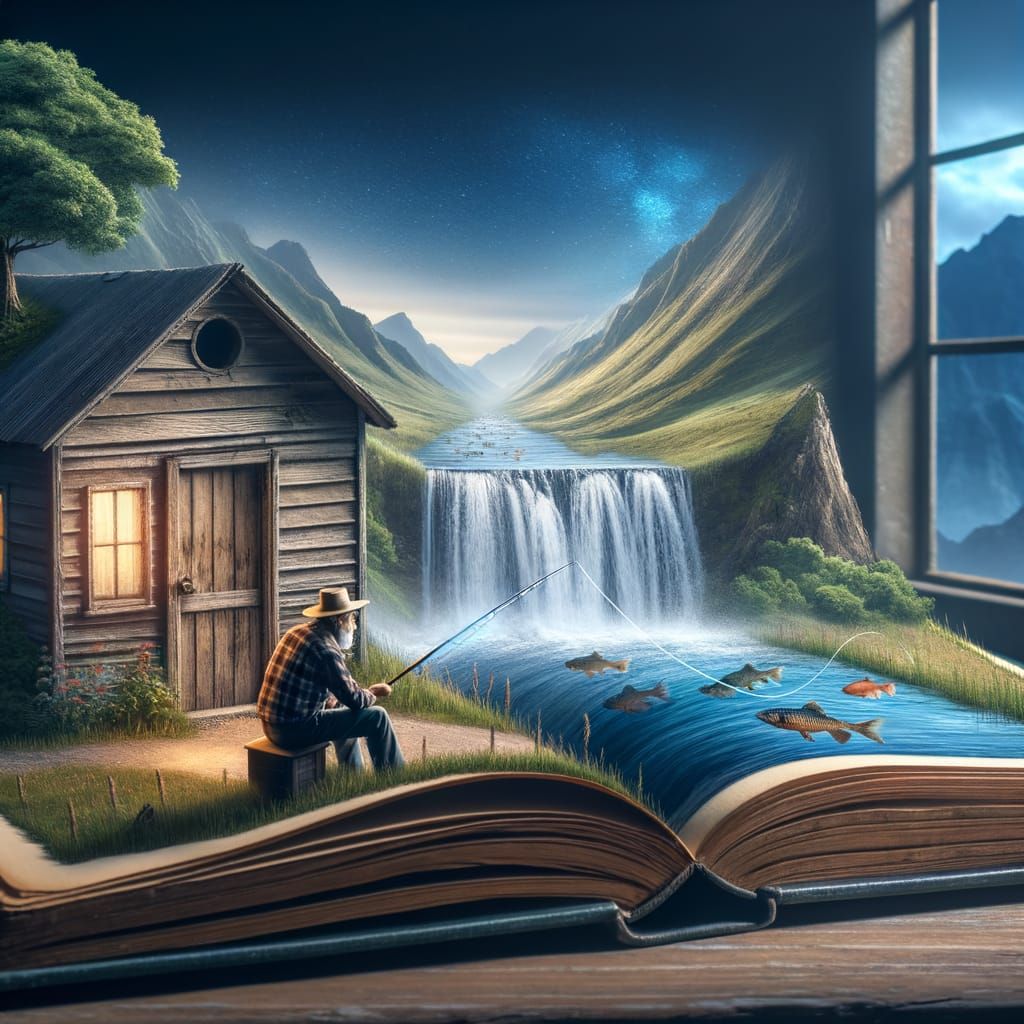 Antique Book Reveals Lush World of Fishing and Waterfalls