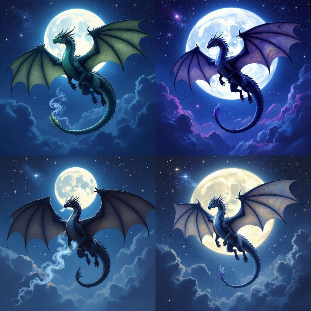 Majestic Dragon Soaring Through the Night Sky