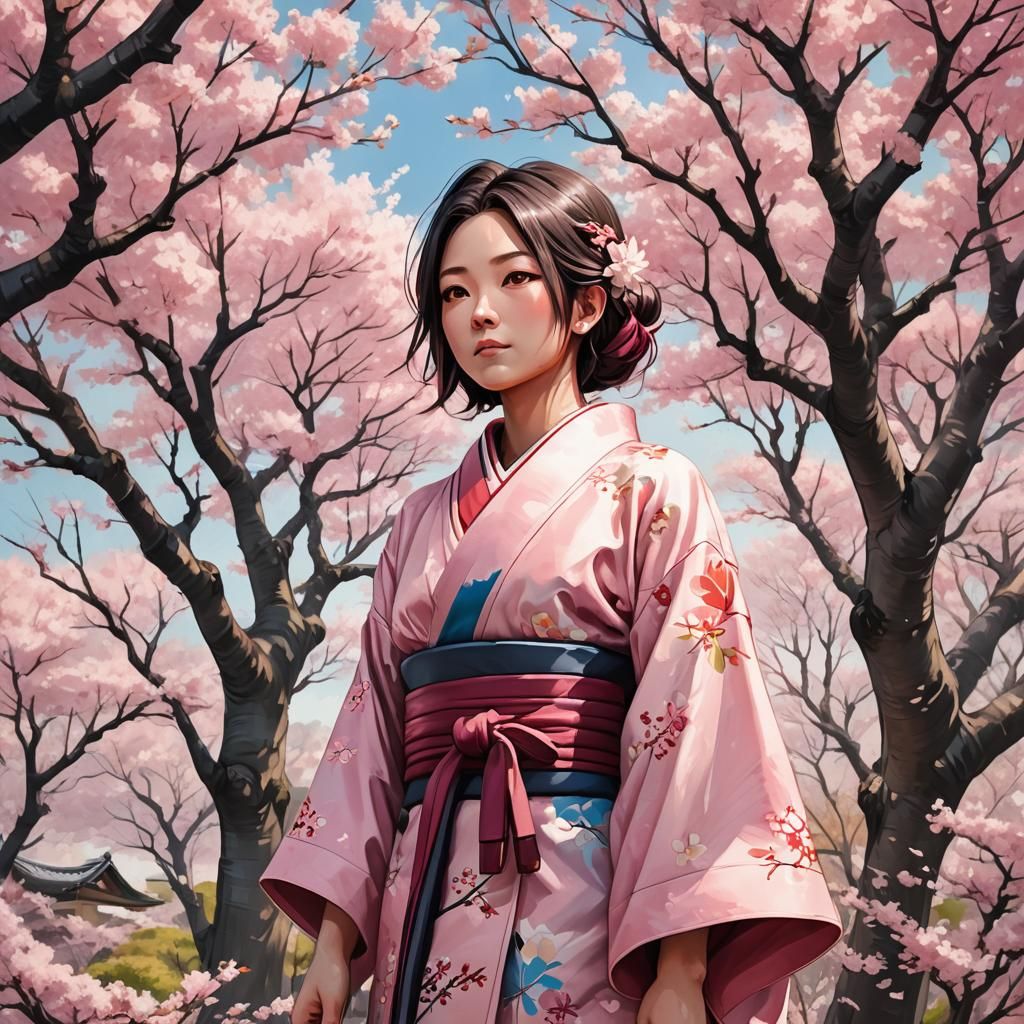 Sakura Haruno in Kimono, Anime-Inspired Art