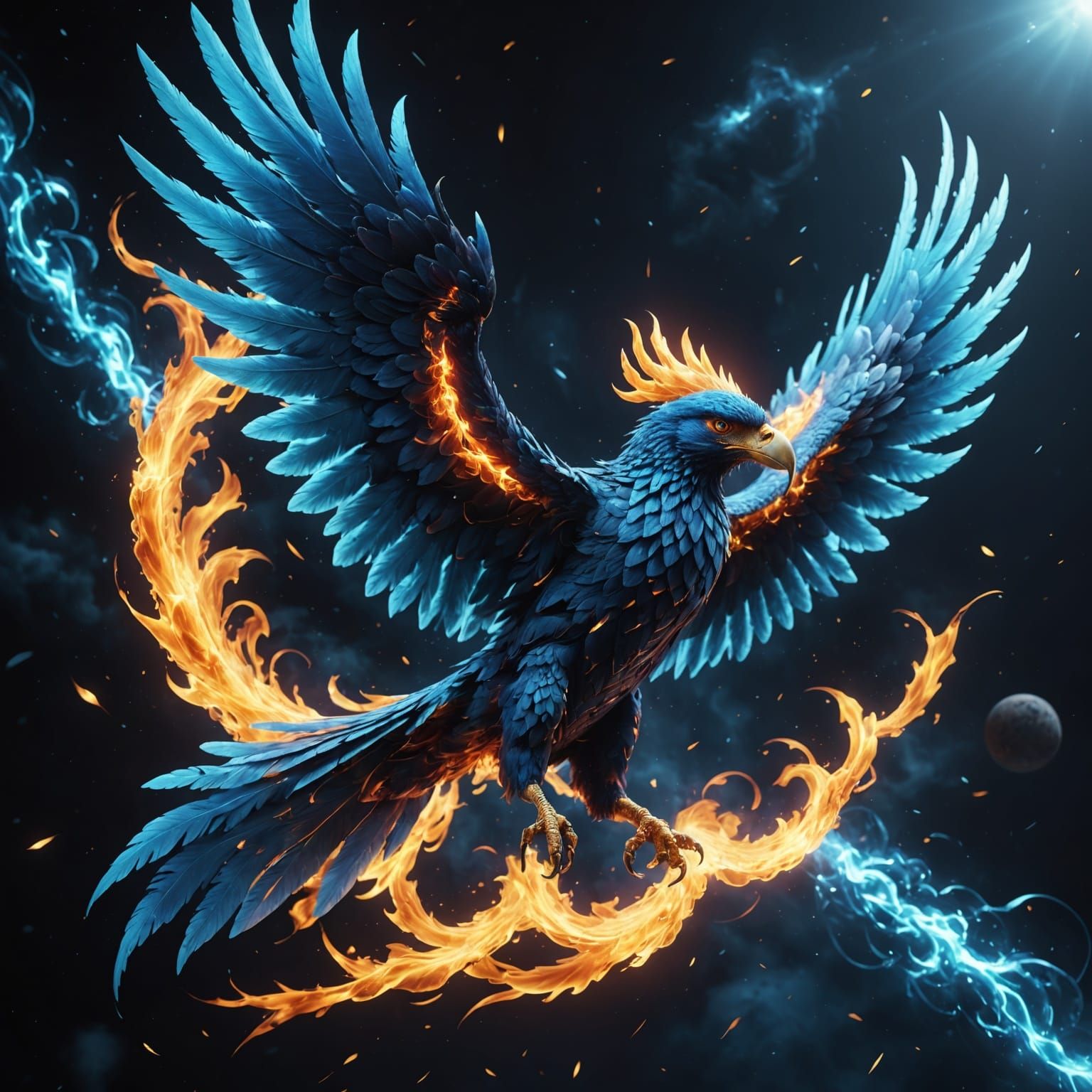 Ethereal Phoenix Ascends in Radiant Cosmic Bloom